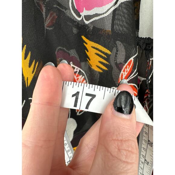 Her Pony Label Top Women XS Black Floral Pixie Halter Mesh Festival Tie Front - Picture 8 of 8